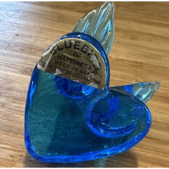 Birds Of Happiness Signed Leo Ward Art Glass Studios Two Birds Heart 3 Inch - Picture 5 of 5